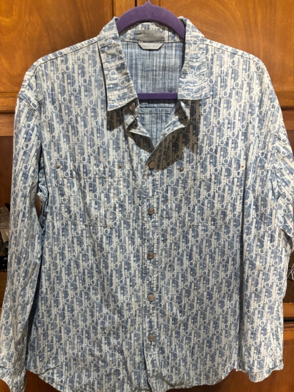 Dior Light Blue Monogram Button-Down Shirt